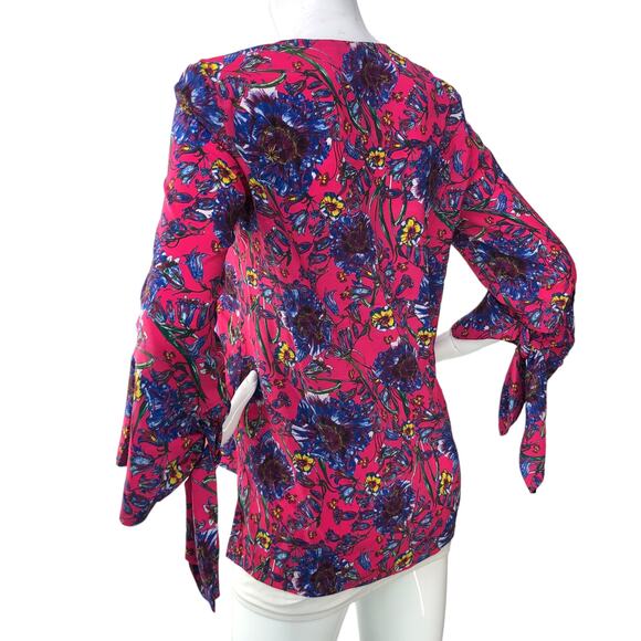 Prabal Gurung Collective Womens Size 2 Top Floral Flare Sleeve V Neck Pink - Picture 6 of 15